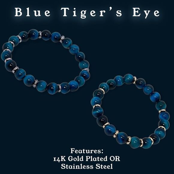 NWT Wool + Pepper Co. Blue Tiger’s Eye Bracelet - Picture 2 of 3